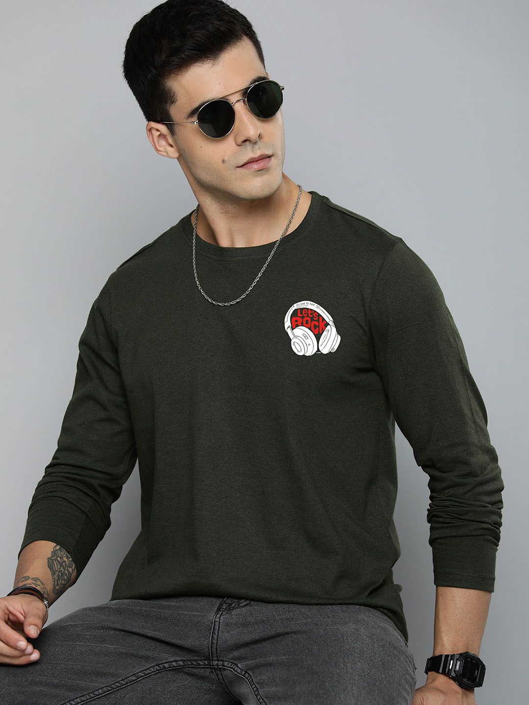 

R.Code by The Roadster Life Co. Men Printed T-shirt, Olive
