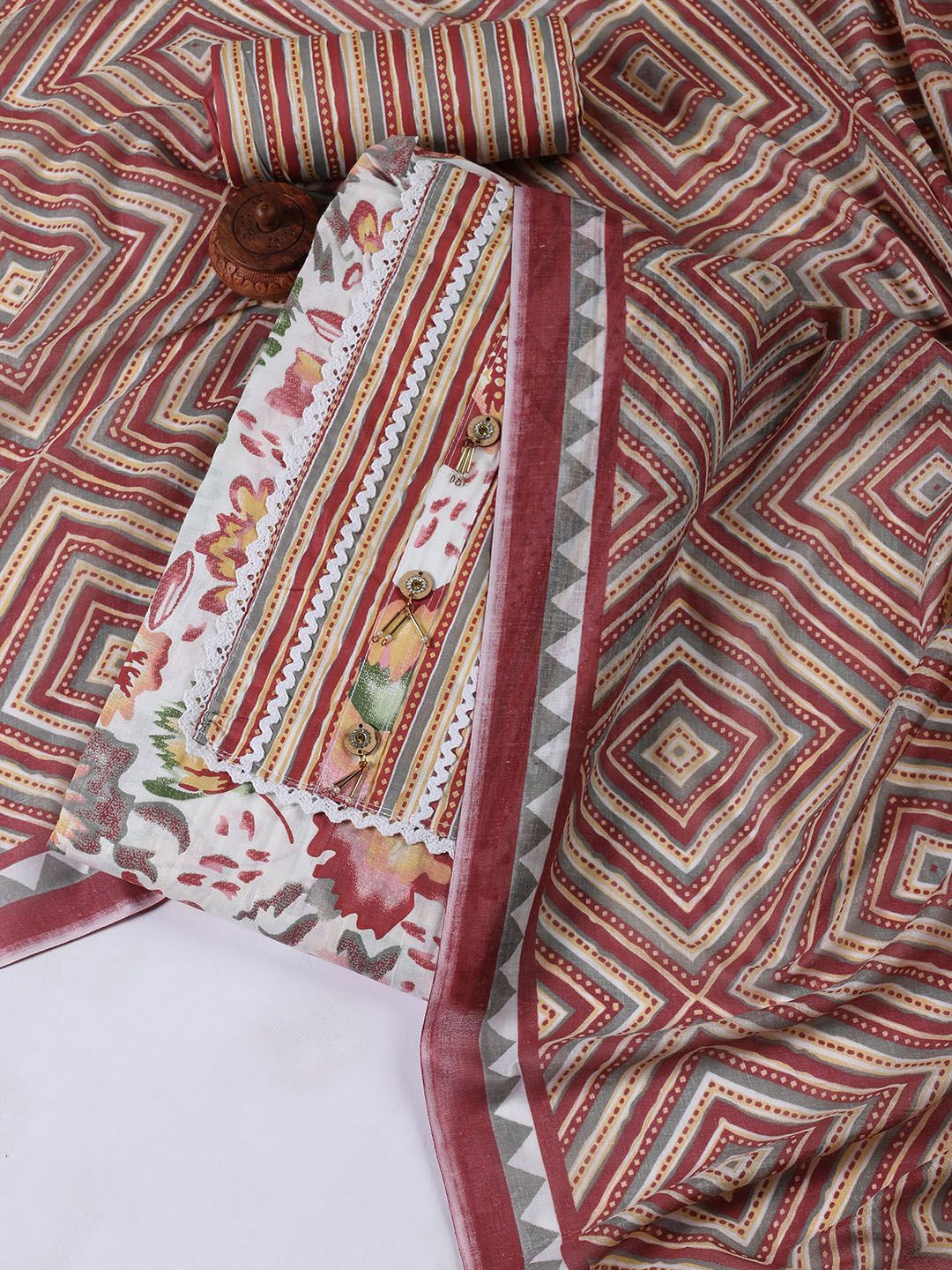 

Meena Bazaar Printed Unstitched Dress Material, White