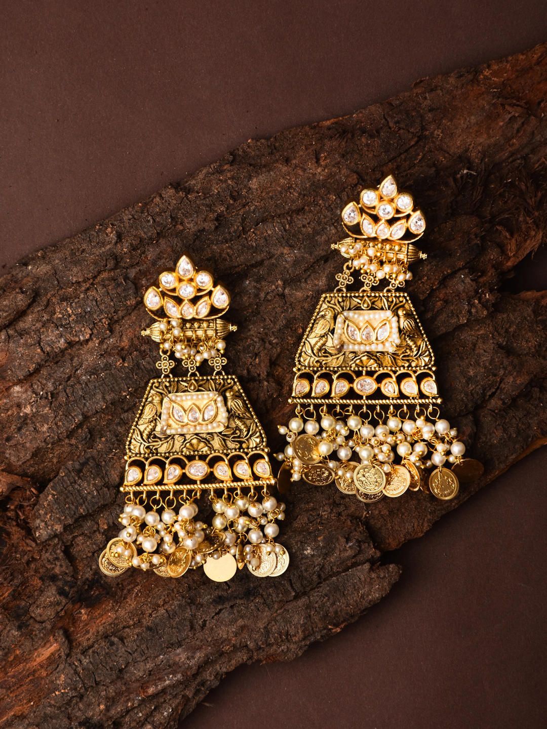 

Reenisaa Contemporary Jhumkas Earrings, Gold