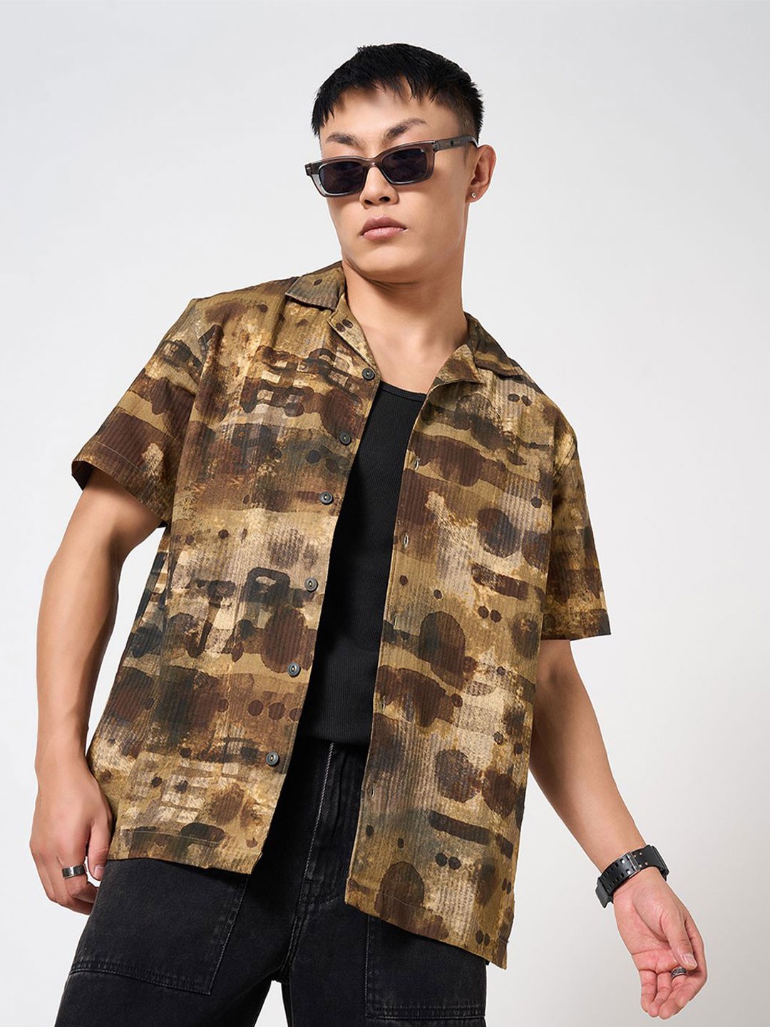 

People Men Printed Casual Shirt, Green