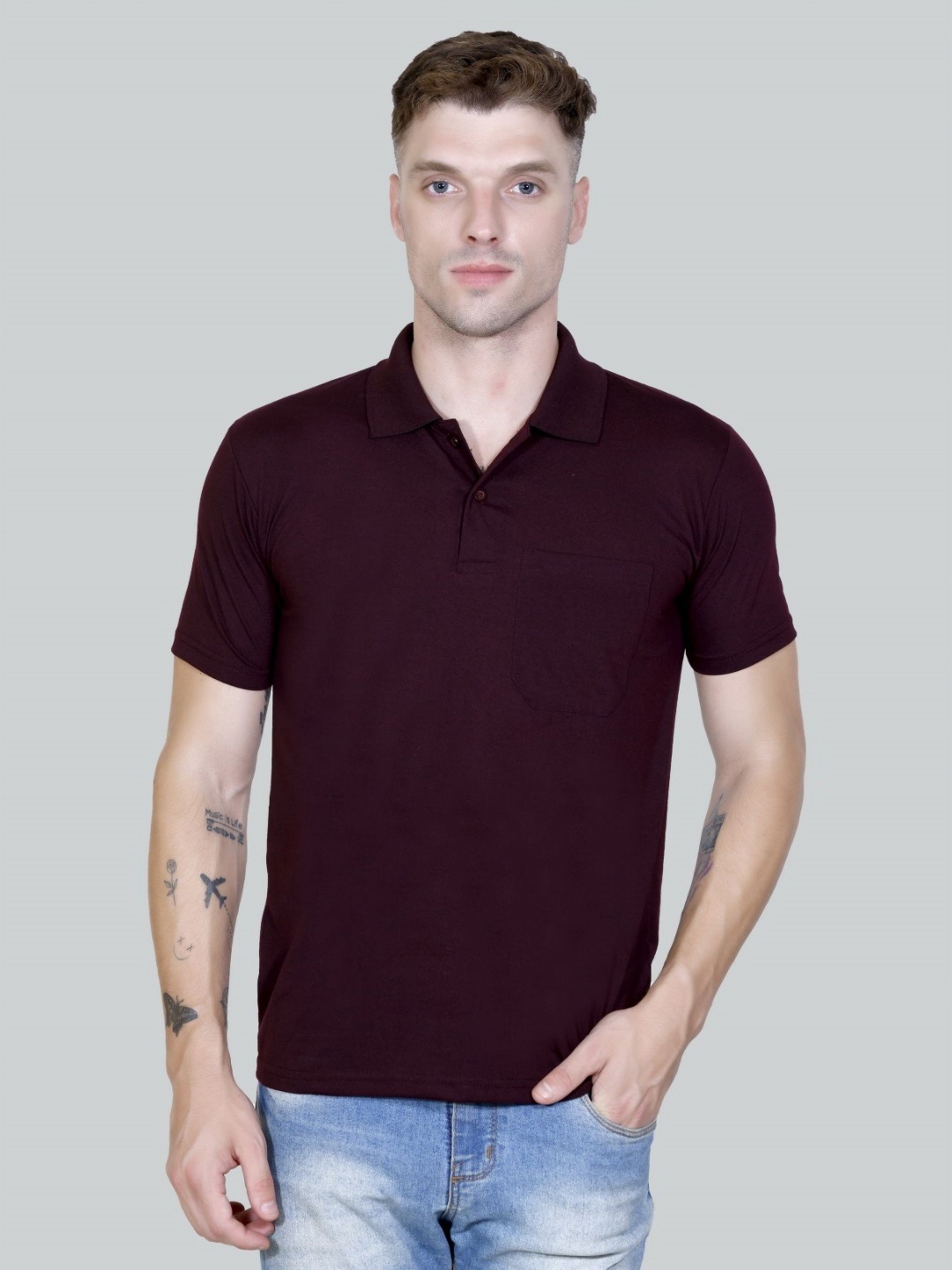

Yoorix Men Polo Collar T-shirt, Burgundy