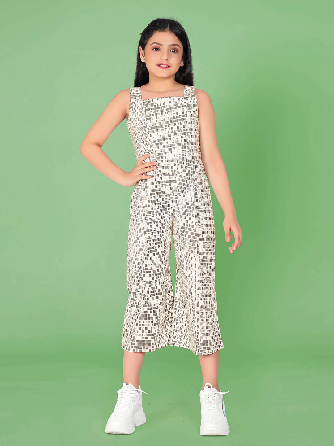 

YK Girls Printed Basic Jumpsuit, White