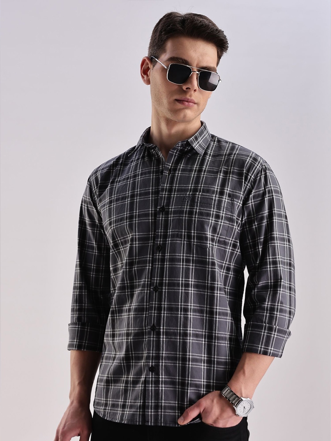 

BS BLUE SQUAD Men Slim Fit Opaque Checked Casual Shirt, Multi