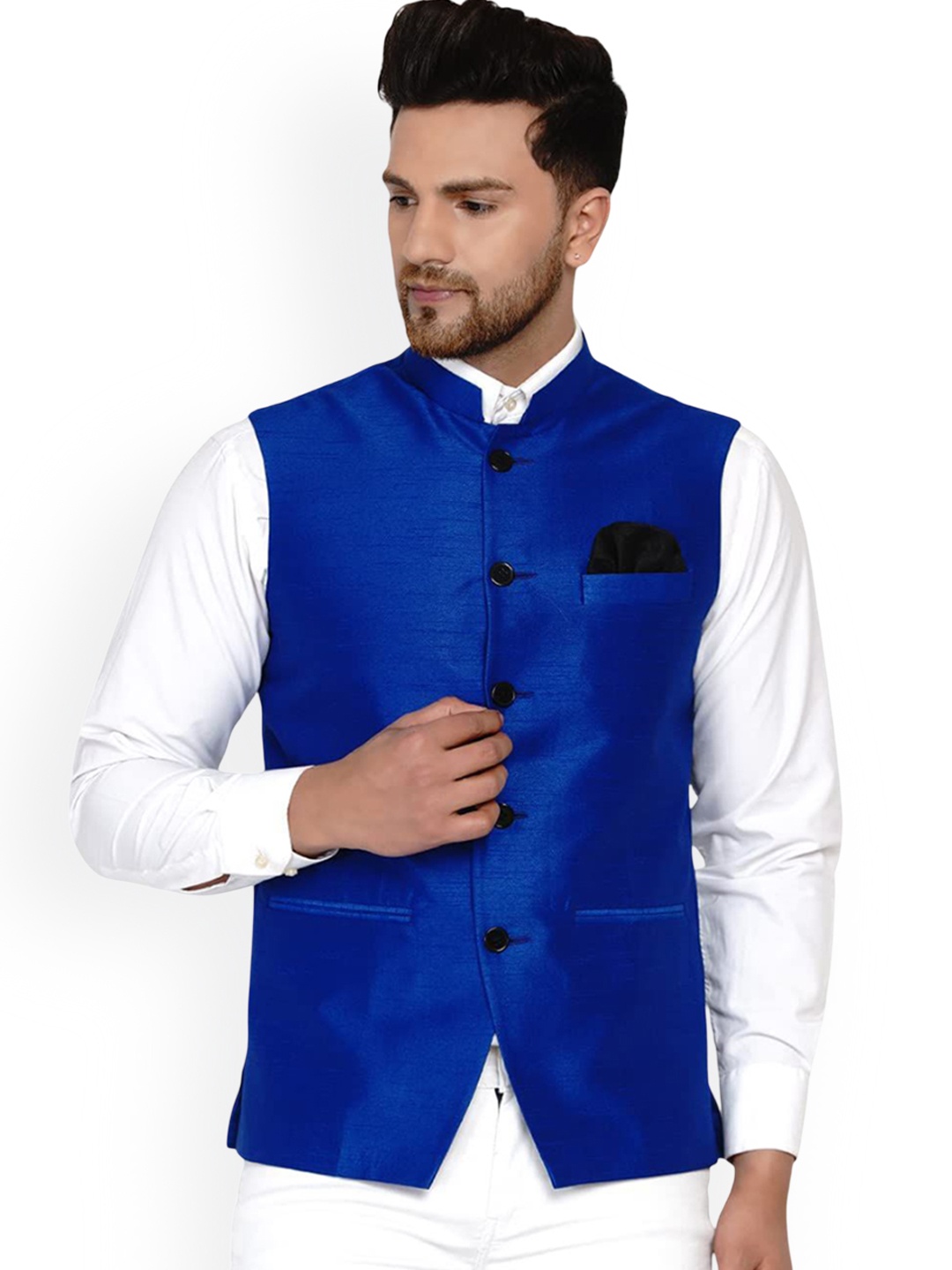 

VEERA PARIDHAAN Banarasi Nehru Jacket, Blue