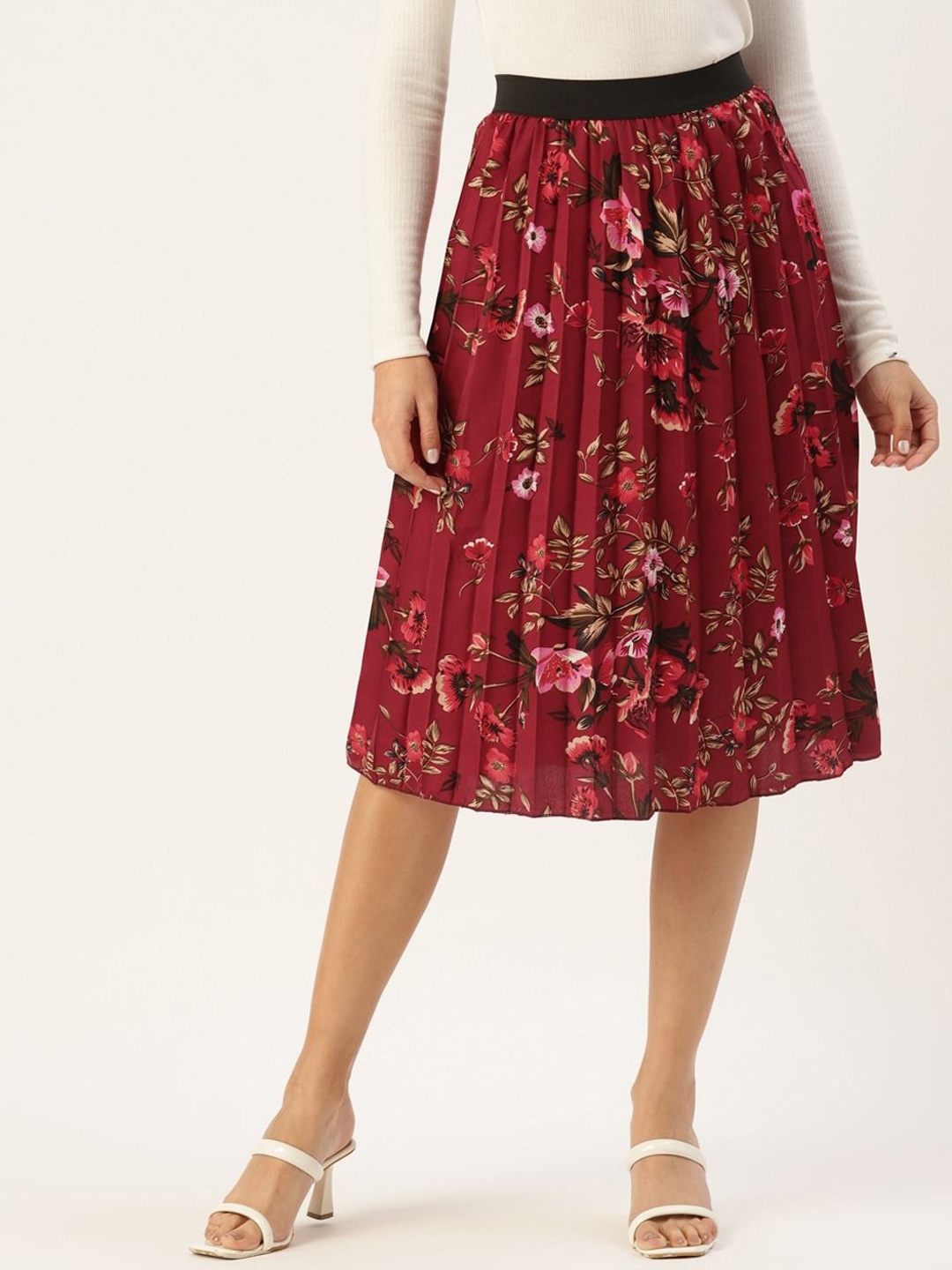 

Moda Rapido Floral Printed A-Line Midi Skirt, Red