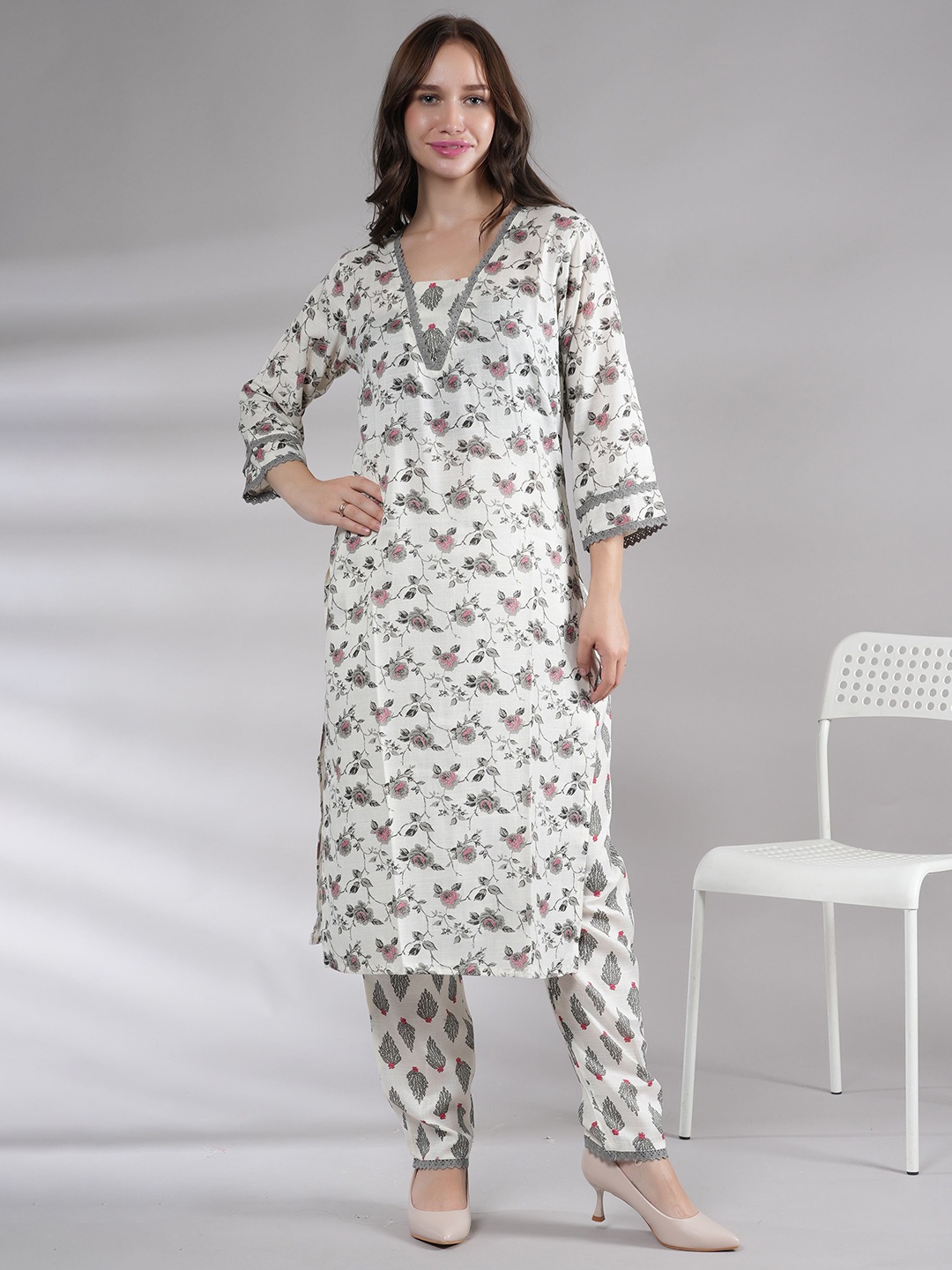 

Belfry Floral Printed Tunic With Trousers Co-Ords, White