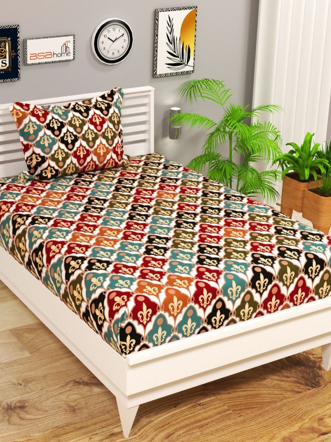 

bsb home Red & White Floral 144 TC Single Bedsheet with 1 Pillow Covers