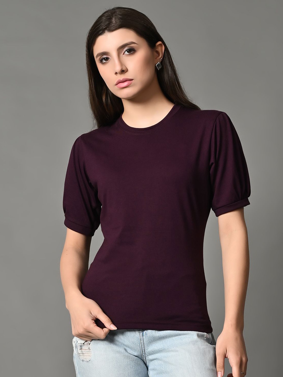 

HERE&NOW Women Extended Sleeves Bio Finish Pockets T-shirt, Burgundy