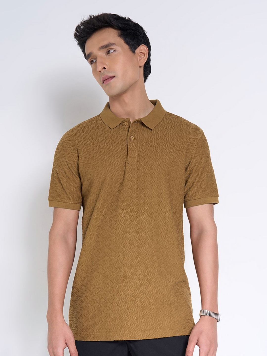 

Peregrine by Pantaloons Men Polo Collar Pockets Slim Fit T-shirt, Tan