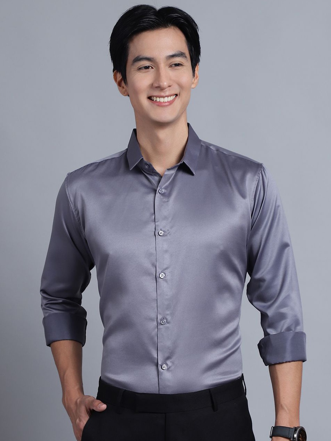 

Majestic Man Men Club Slim Fit Opaque Formal Shirt, Grey