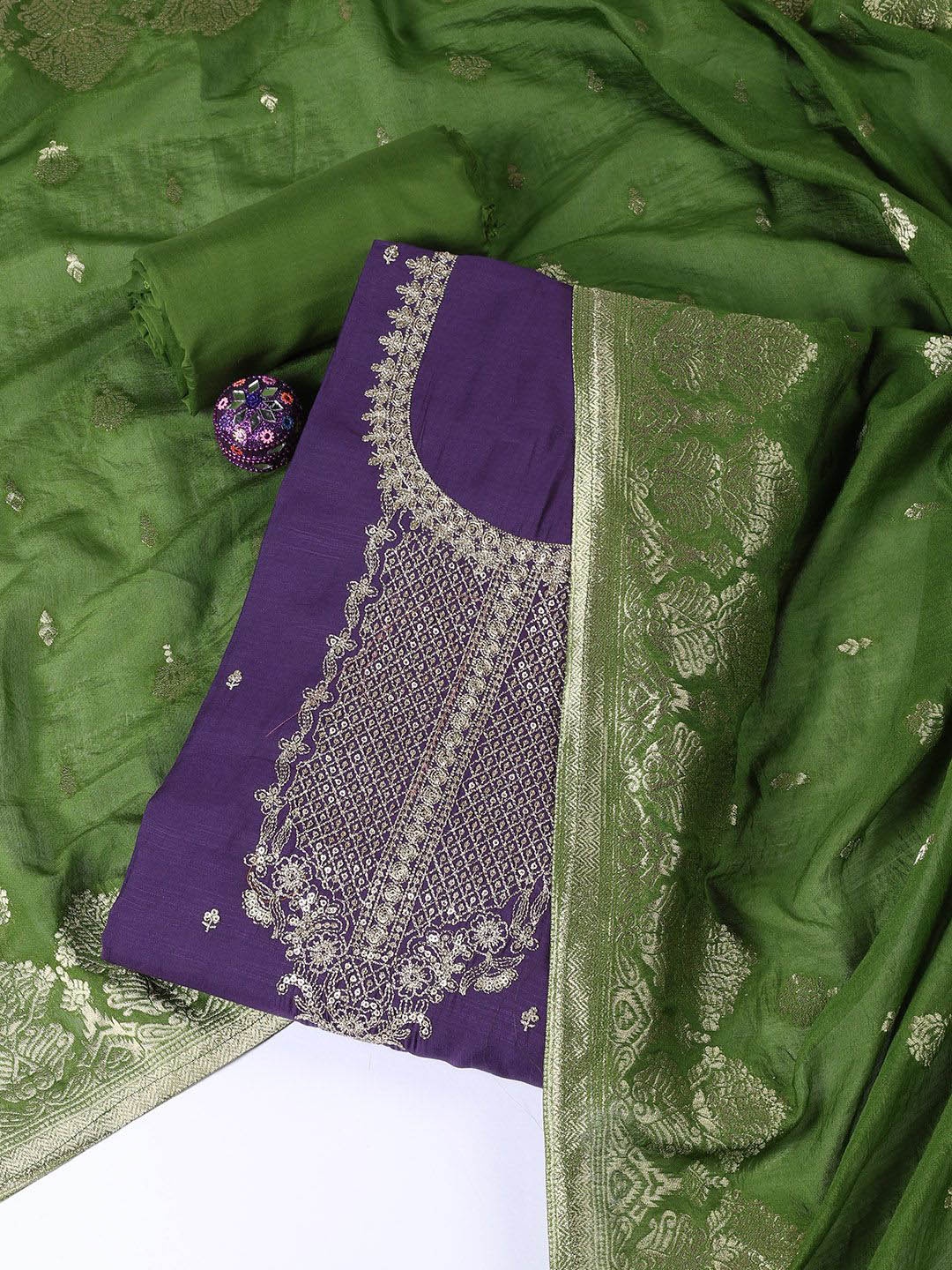 

Meena Bazaar Embroidered Art Silk Unstitched Dress Material, Purple