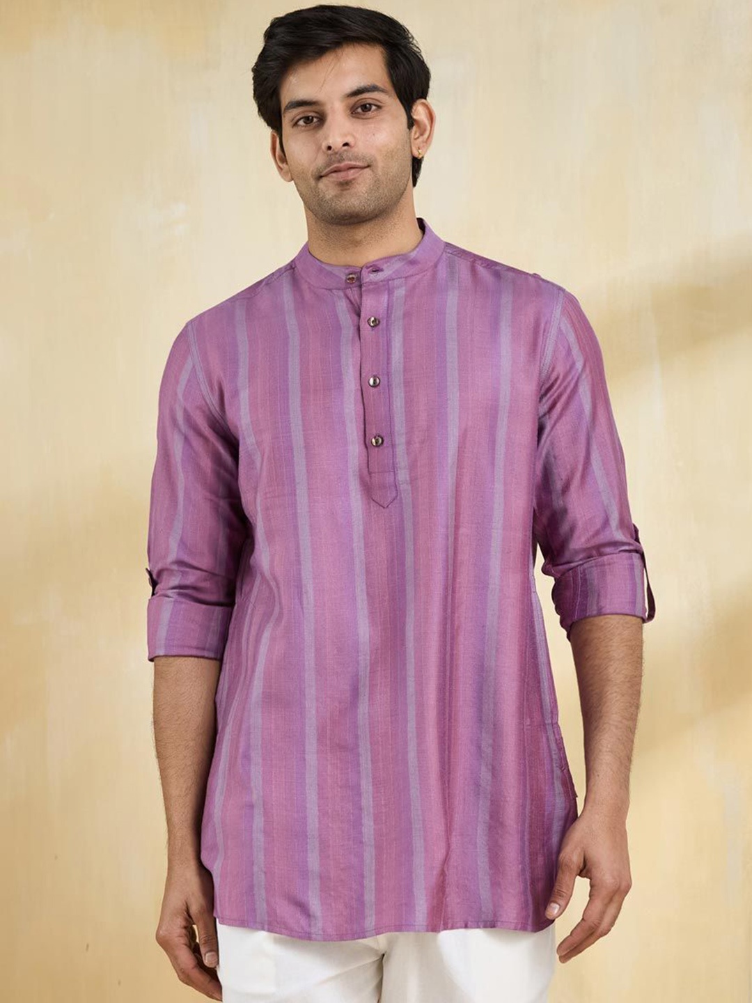 

Fabindia Men Striped Thread Work Kurta, Purple