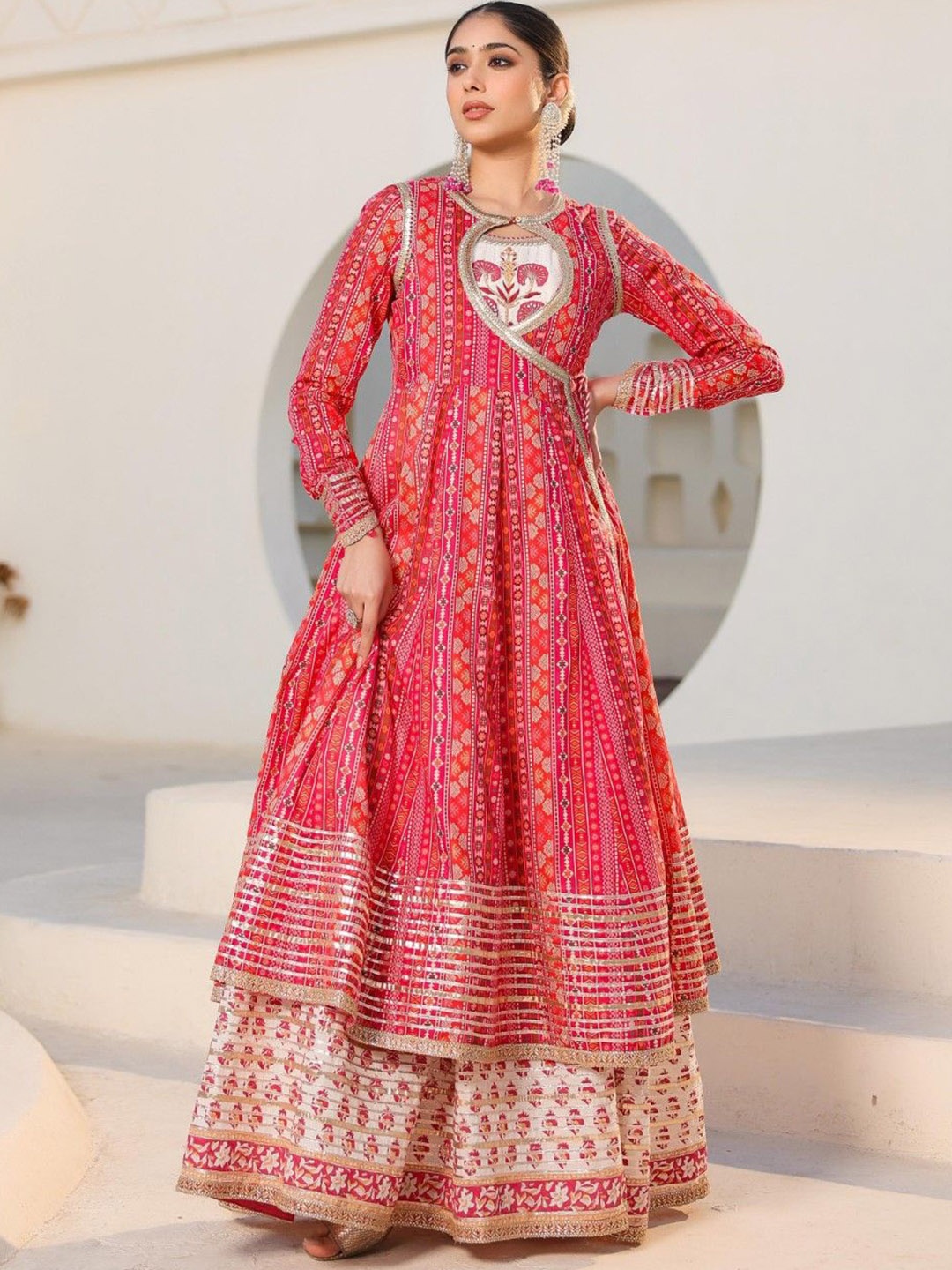 

AUTUMN LANE Women Floral Embroidered Regular Kurta with Skirt, Red