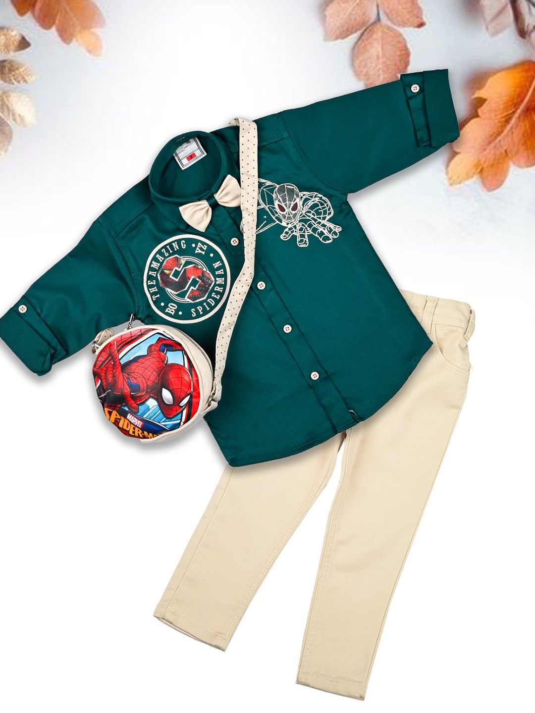 

we11 Boys Printed Shirt with Trousers, Green