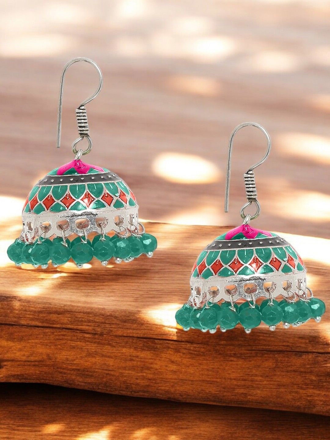 

OOMPH Dome Shaped Jhumkas Earrings, Green