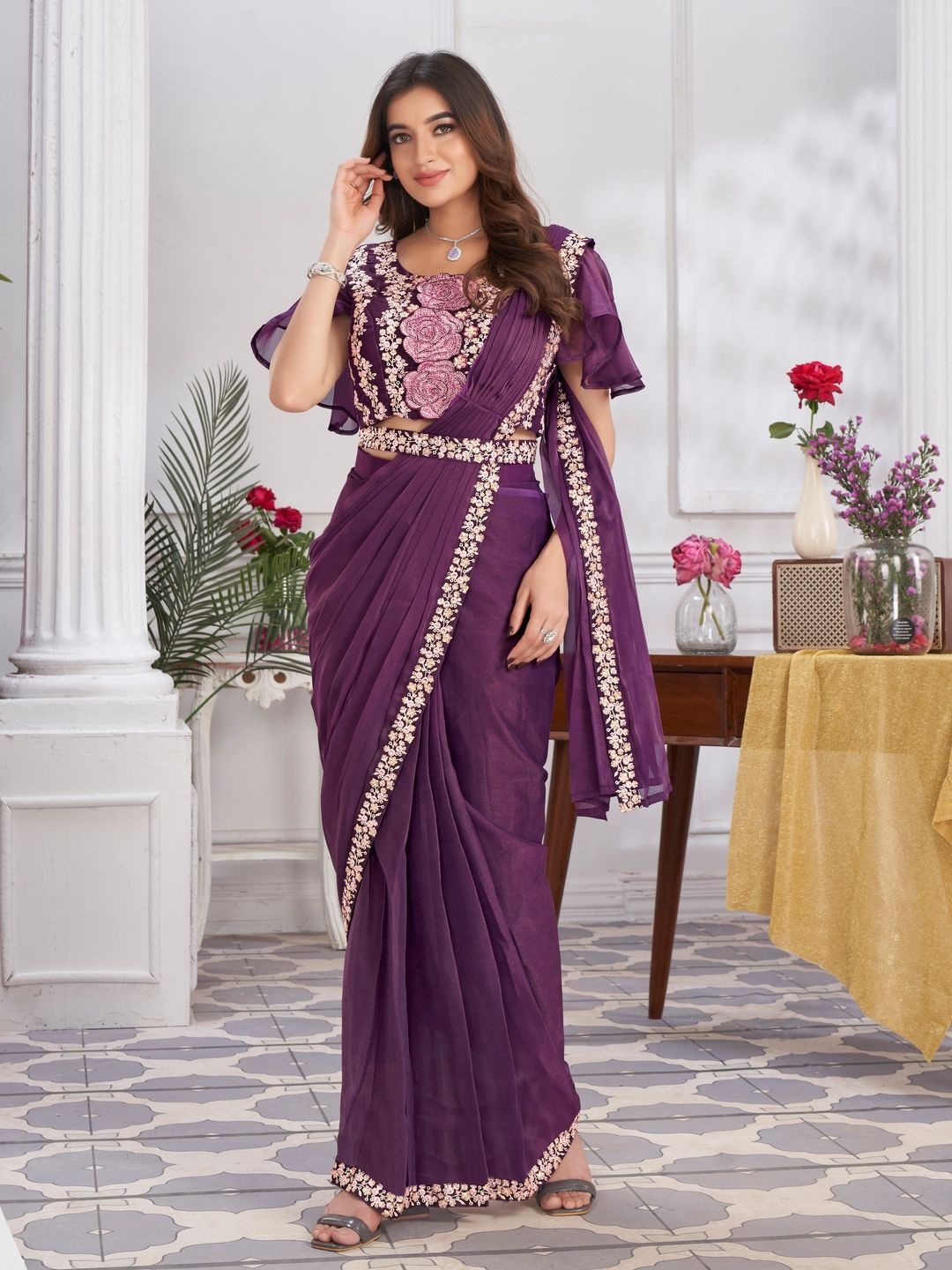 

Suha Poly Georgette Saree, Purple