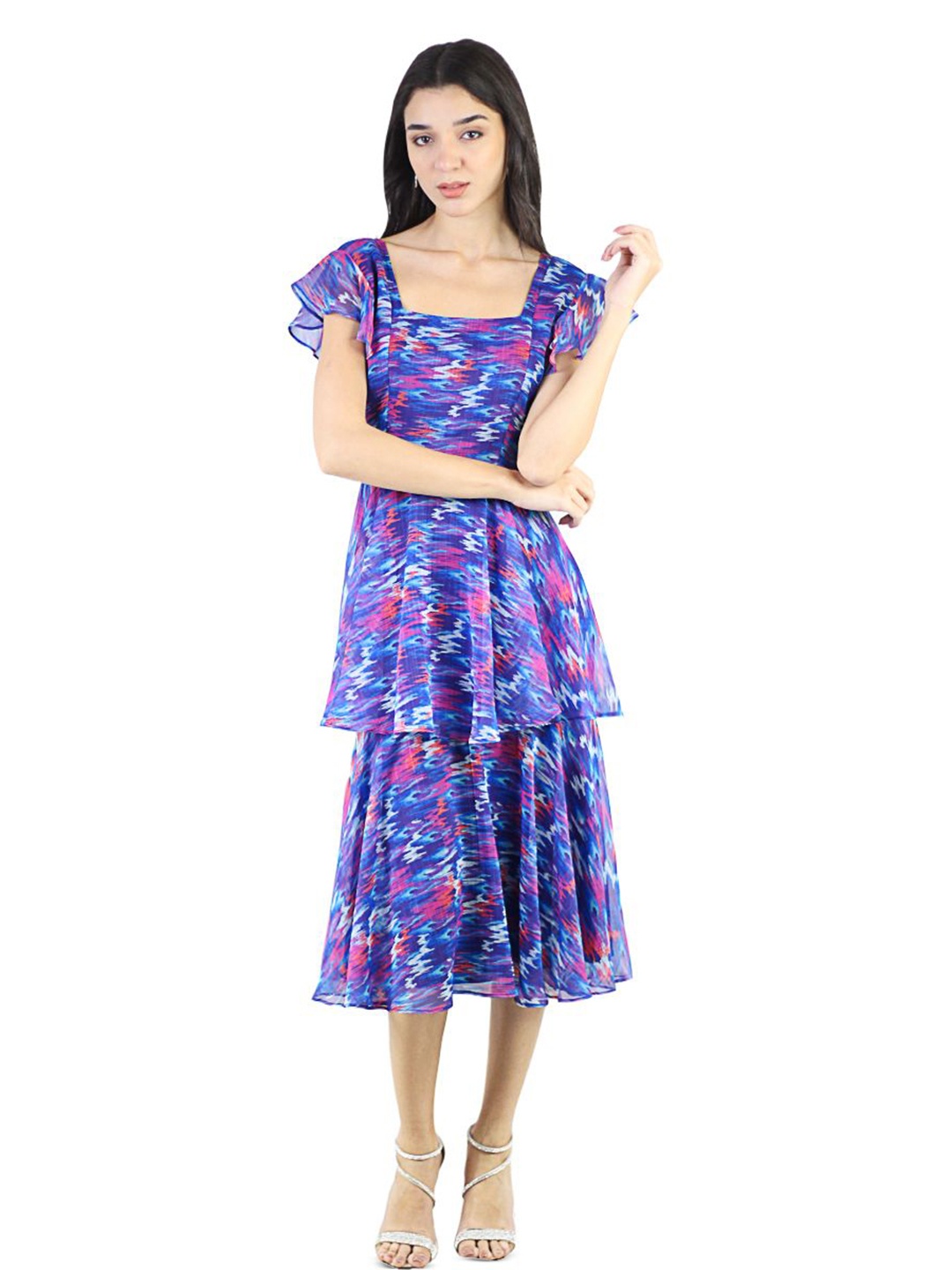 

ARTYSKA Print Bell Sleeve Chiffon Fit & Flare Midi Dress, Multi