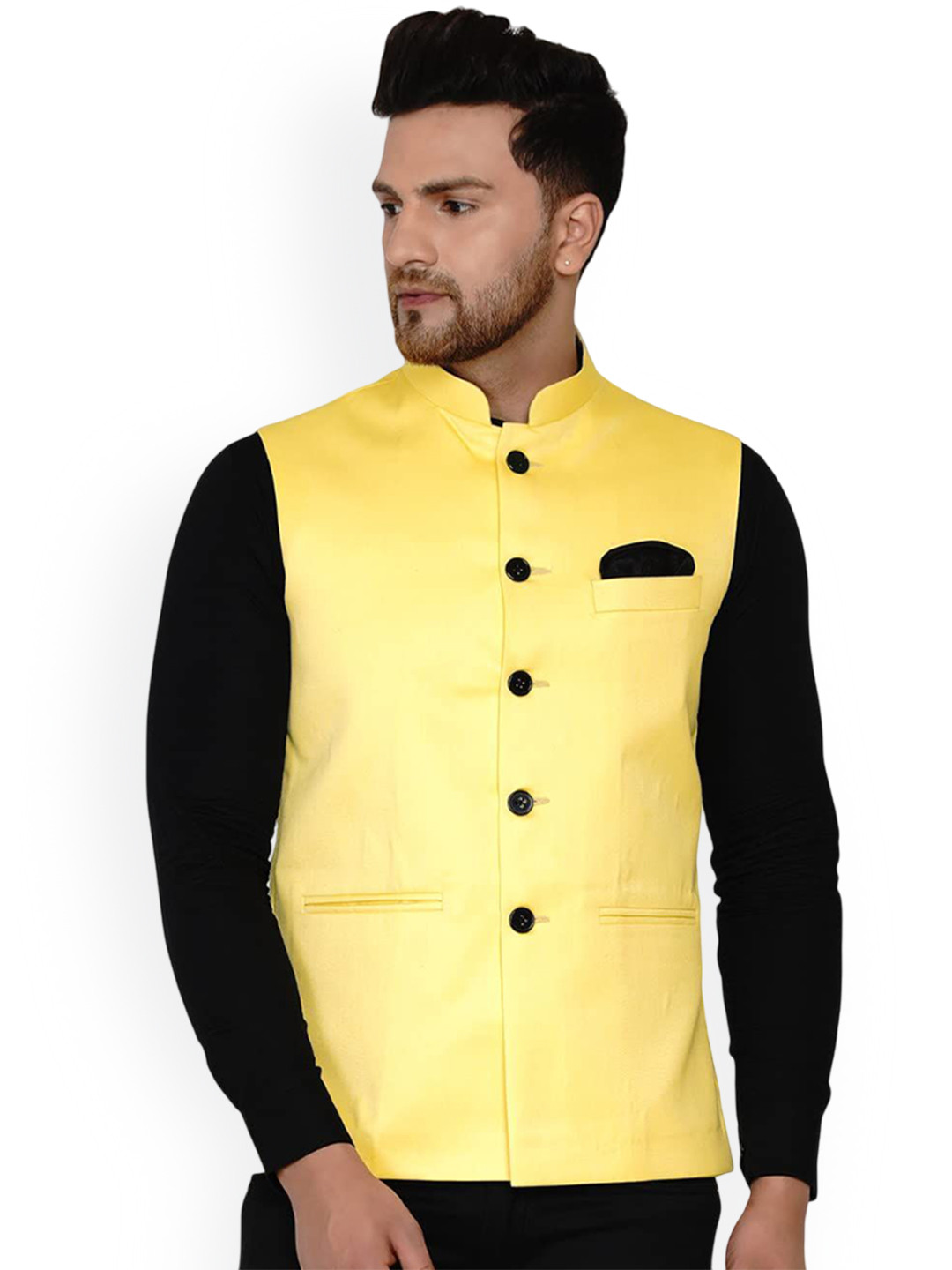 

VEERA PARIDHAAN Mandarin Collar Nehru Jacket, Yellow