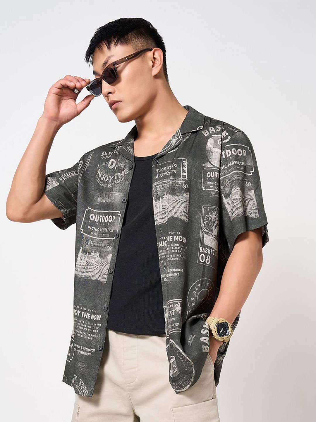 

People Men Opaque Casual Shirt, Green