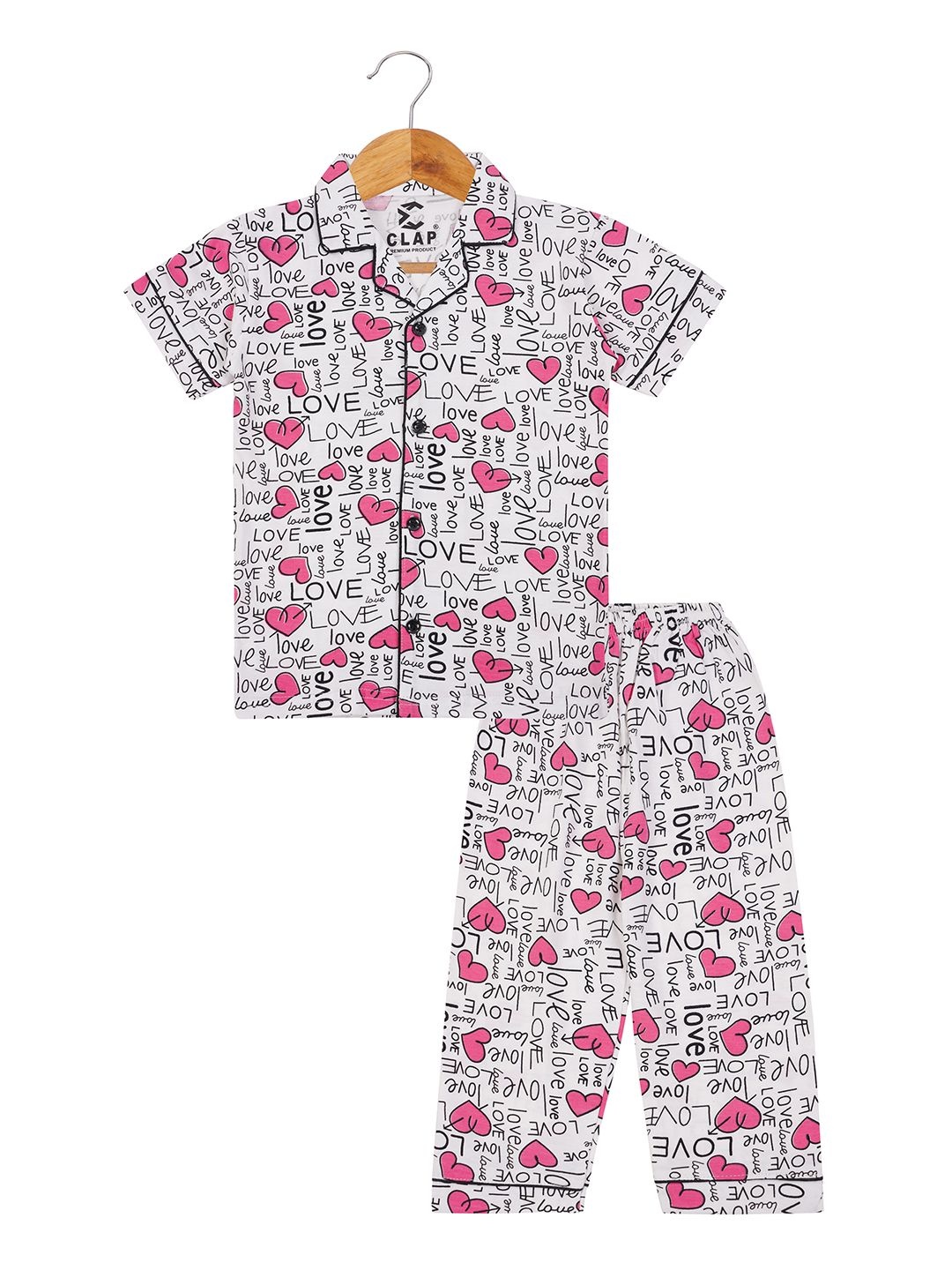 

CLAP Girls Printed Cotton Night Suit, White