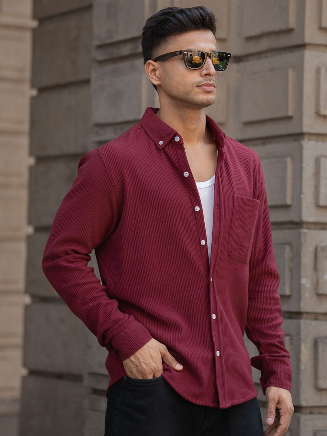 

Powerlook Men Opaque Casual Shirt, Maroon
