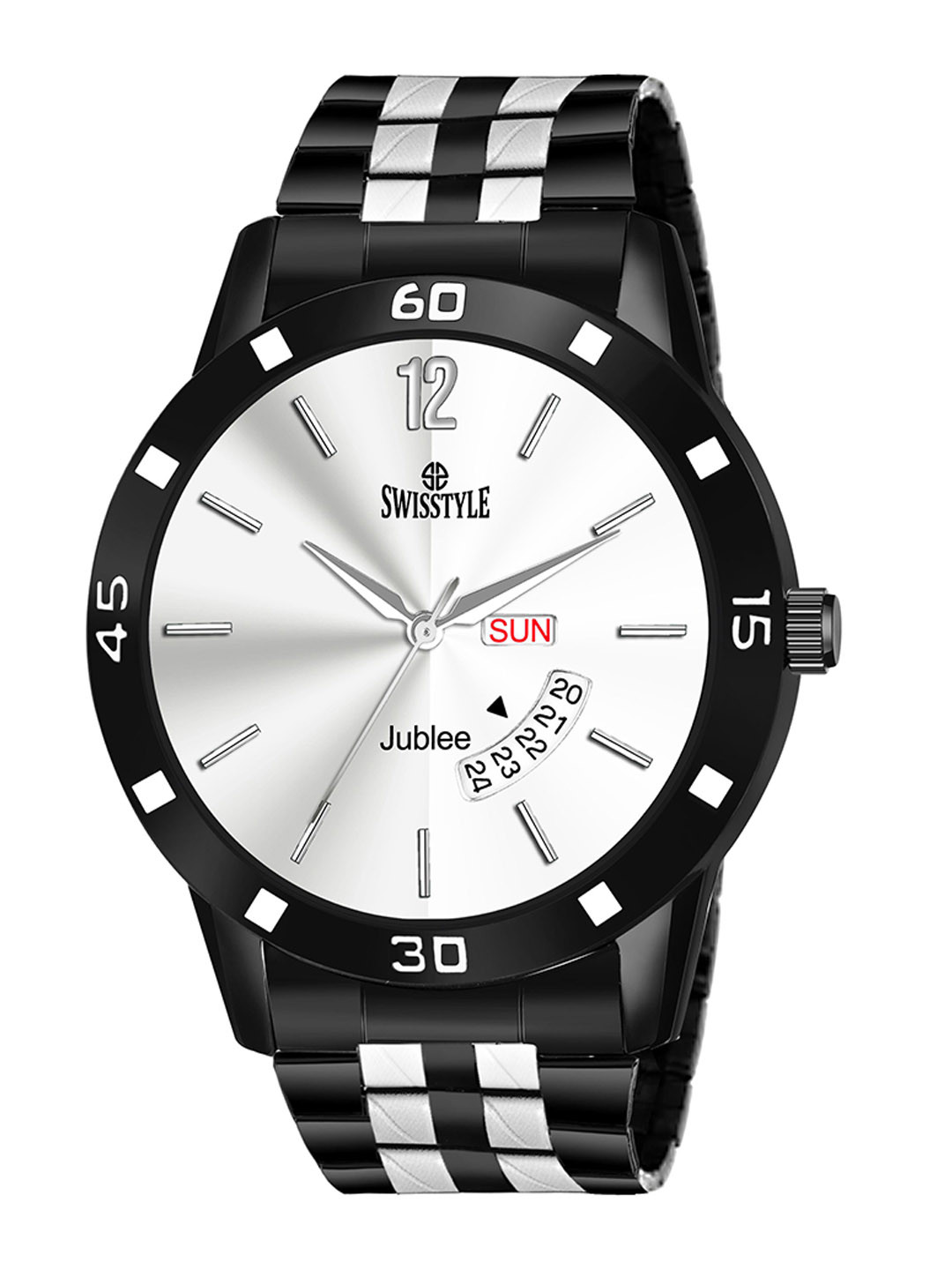 

SWISSTYLE Men Brass Embellished Dial & Stainless Steel Straps Analogue Watch SS-GR1805-WHT-BLK, White