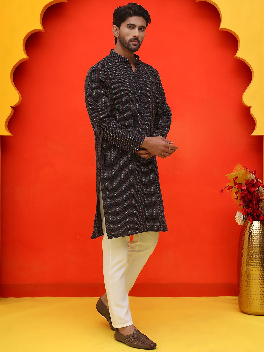 

Anouk Rustic Men Regular Kurta with Pyjamas, Black