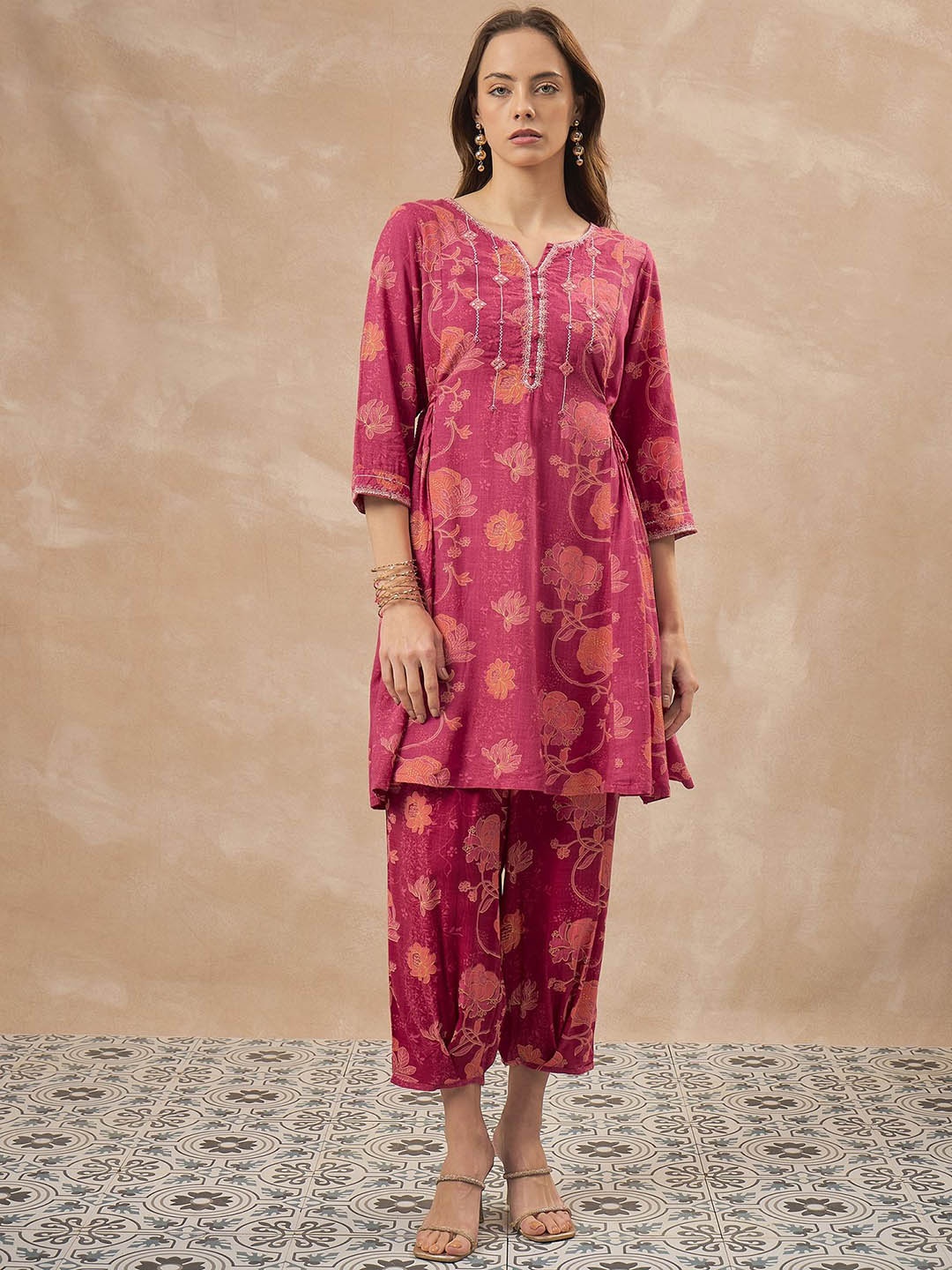 

all about you Floral Printed Top & Trousers Co-Ords, Magenta