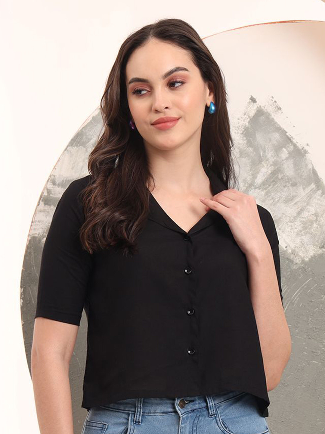 

Taswak Print Shirt Style Top, Black