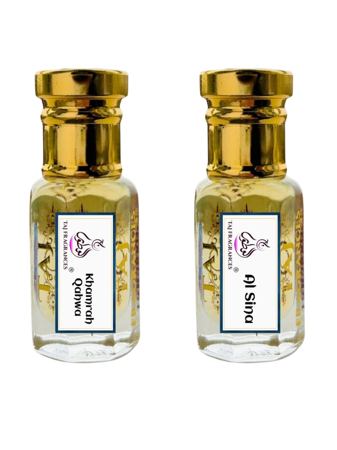 

Taj Fragrances Unisex Set Of 2 Al Sina & Khamrah Qahwa Long Lasting Attar - 6 ml Each, Gold