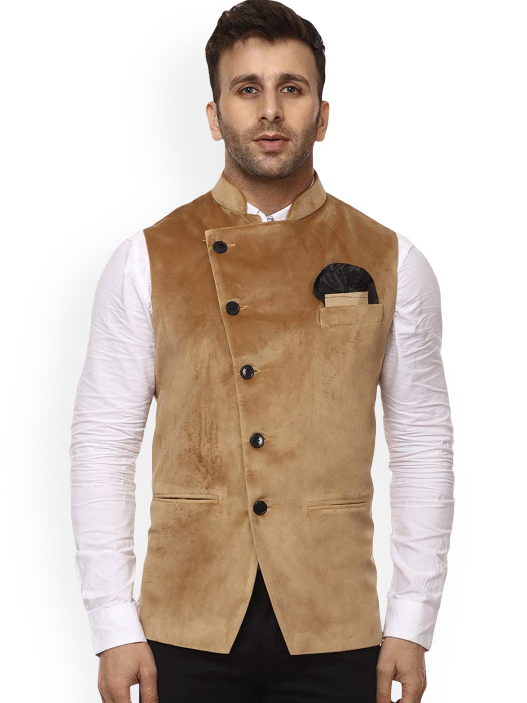 

VEERA PARIDHAAN Chinese Collar Nehru Jackets, Beige