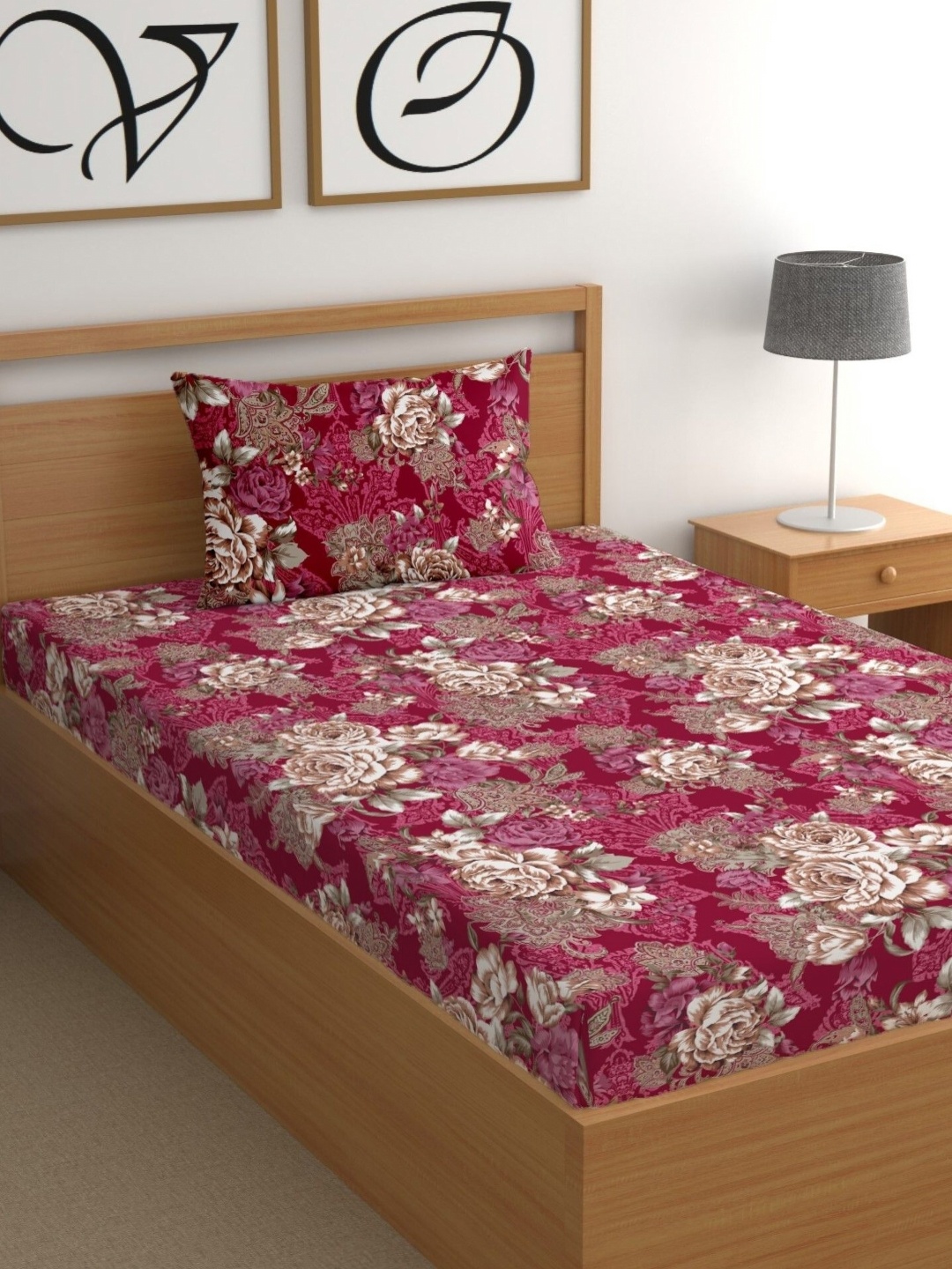

CG HOMES Pink Floral 180 TC Single Bedsheet with 1 Pillow Covers