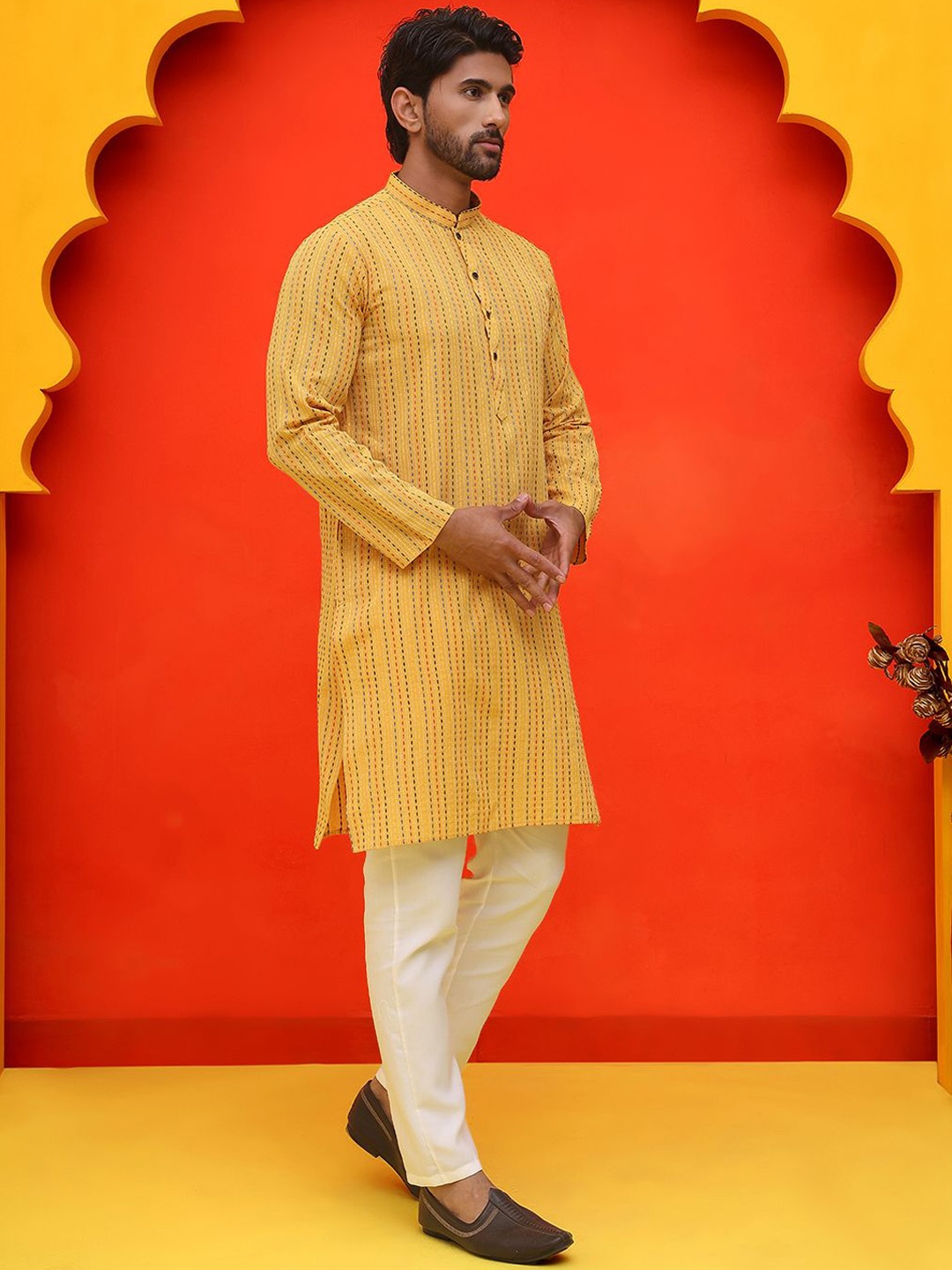 

Anouk Rustic Men Regular Kurta with Pyjamas, Yellow