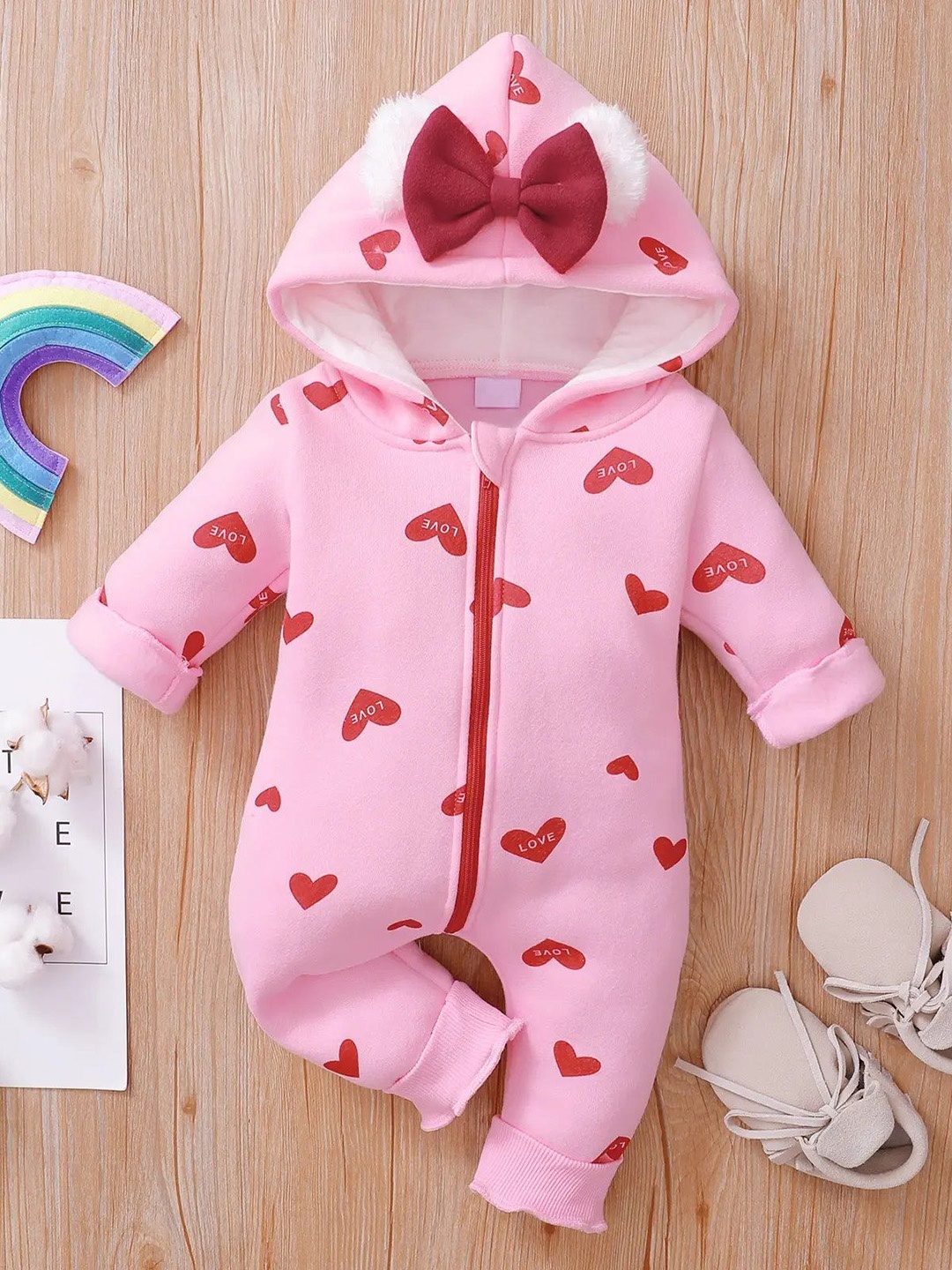 

SWISSBERRY Infants Boys Printed Hooded Rompers, Pink