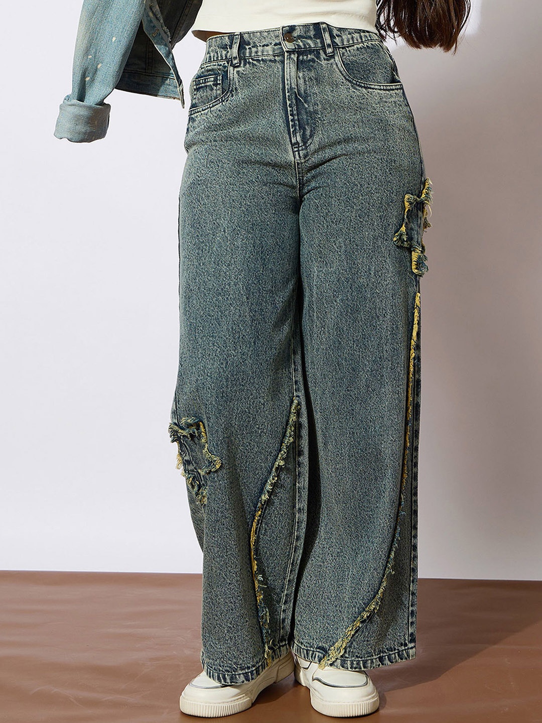 

Noh.Voh - SASSAFRAS Kids Girls Low Distress Acid Wash Jeans, Yellow