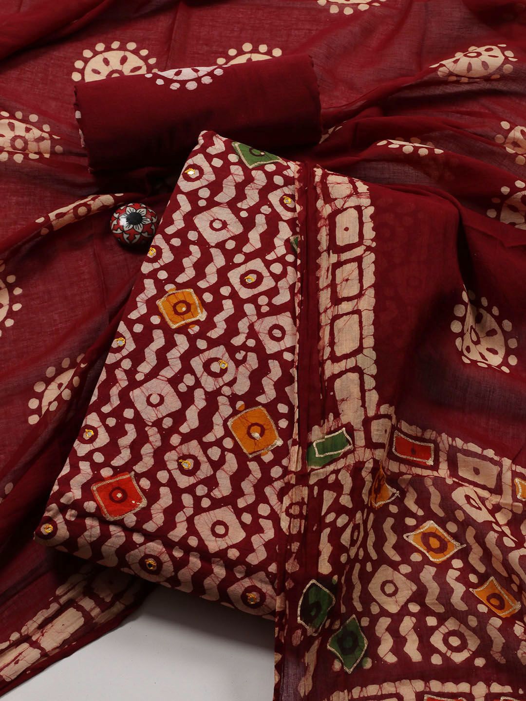 

Meena Bazaar Printed Unstitched Dress Material, Burgundy