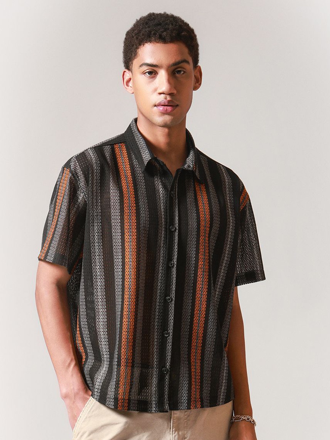 

H&M Relaxed Fit Crochet Shirt, Black