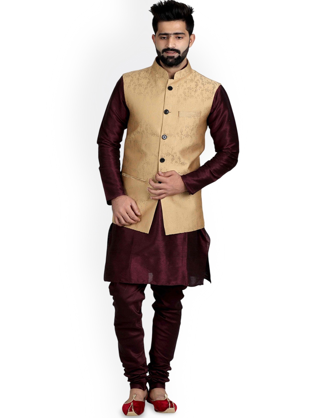 

VEERA PARIDHAAN Banarasi Printed Mandarin Collar Nehru Jacket, Brown