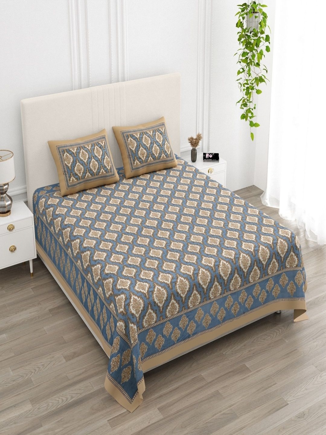 

CHICERY Multicoloured Floral 210 TC King Bedsheet with 2 Pillow Covers, Blue