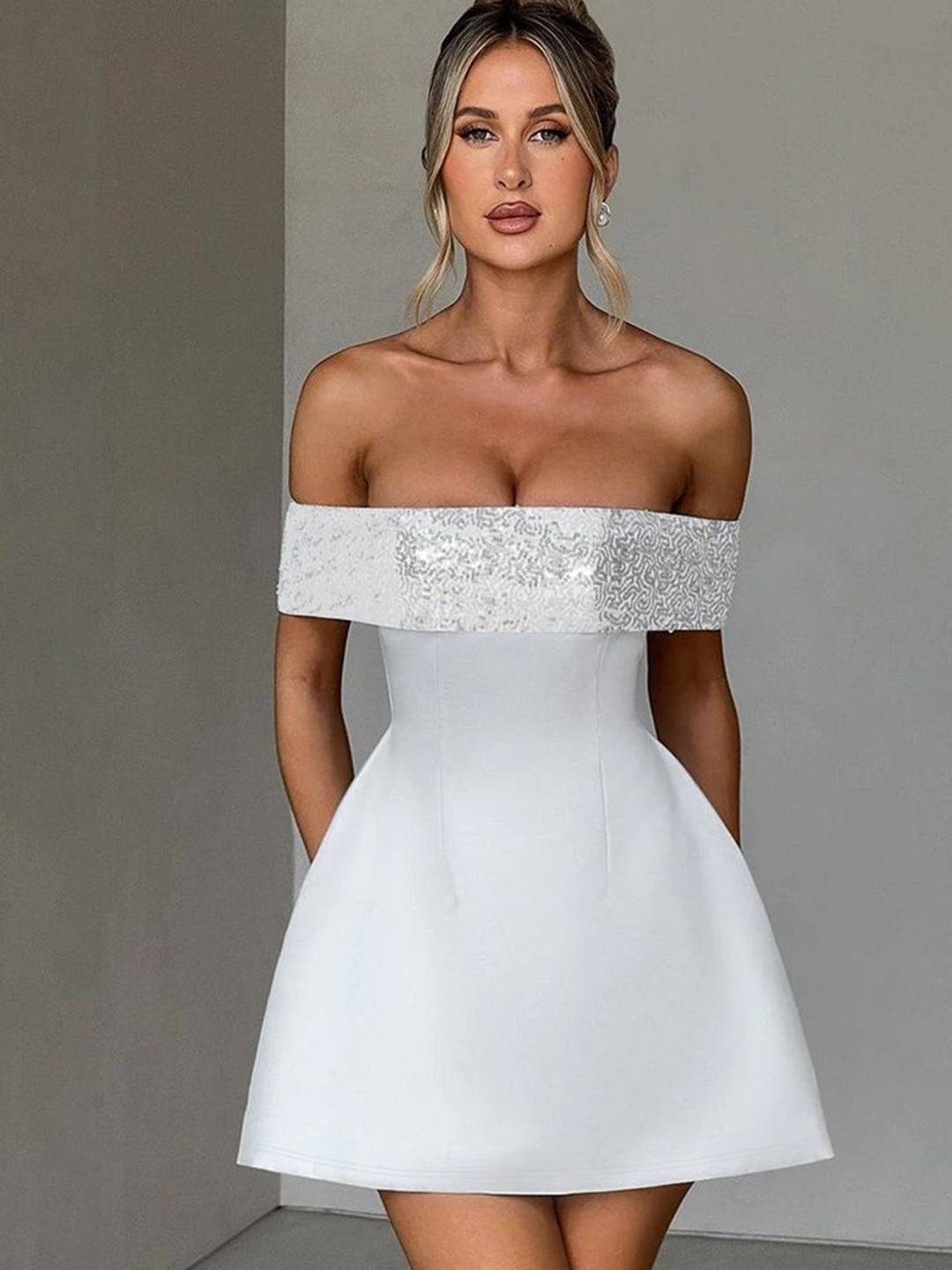 

LULU & SKY Off-Shoulder Fit & Flare Mini Dress, White