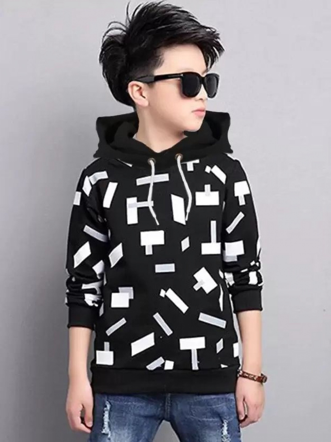 

TICOSS Boys Printed Hooded T-shirt, Black