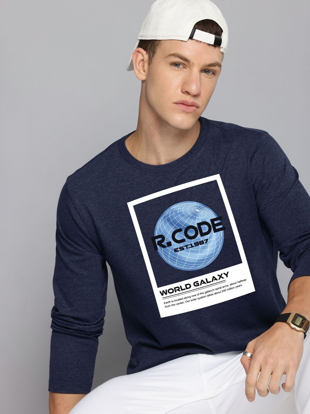 

R.Code by The Roadster Life Co. Men Printed T-shirt, Navy blue