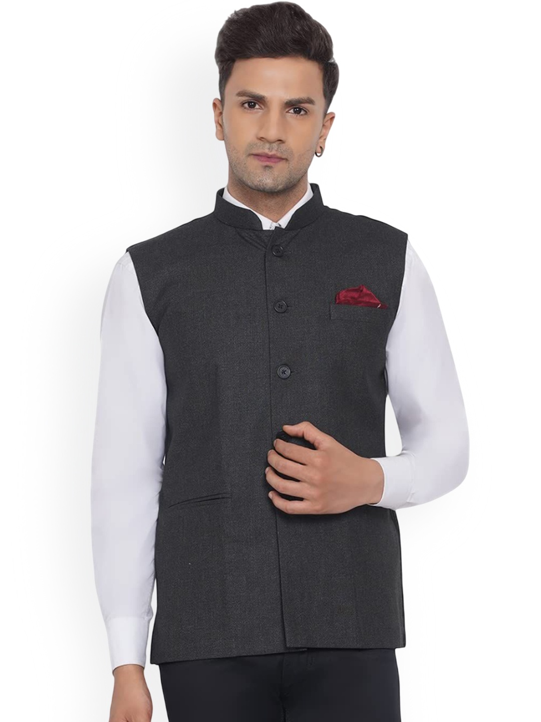 

VEERA PARIDHAAN Mandarin Collar Nehru Jacket, Black
