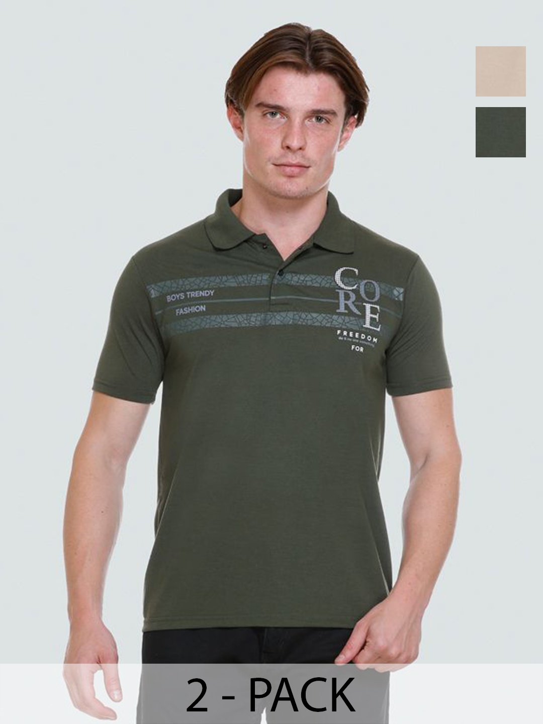 

Yoorix Men 2 Polo Collar T-shirt, Olive