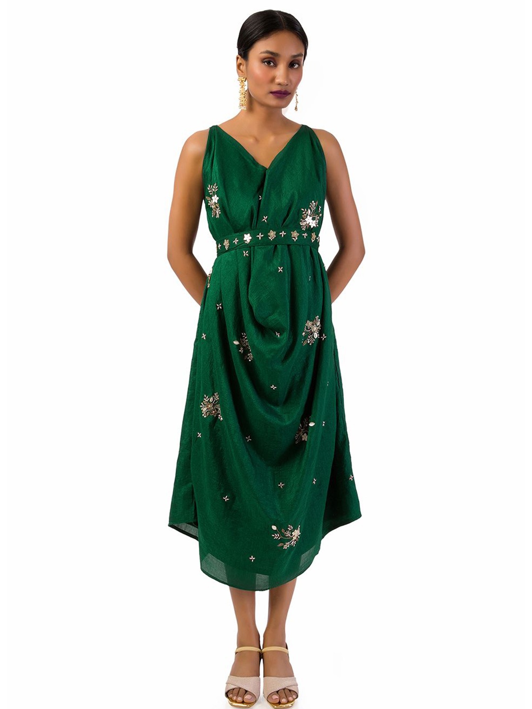 

Mystake By Meghna Shah Print Fit & Flare Midi Dress, Green