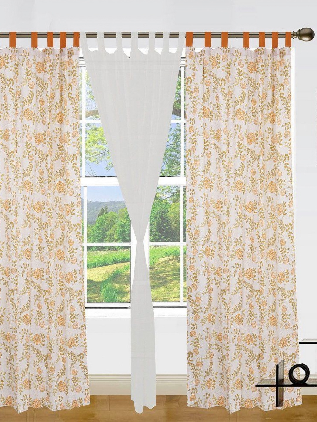 

Dekor World White Set of 3 Floral Window Curtain