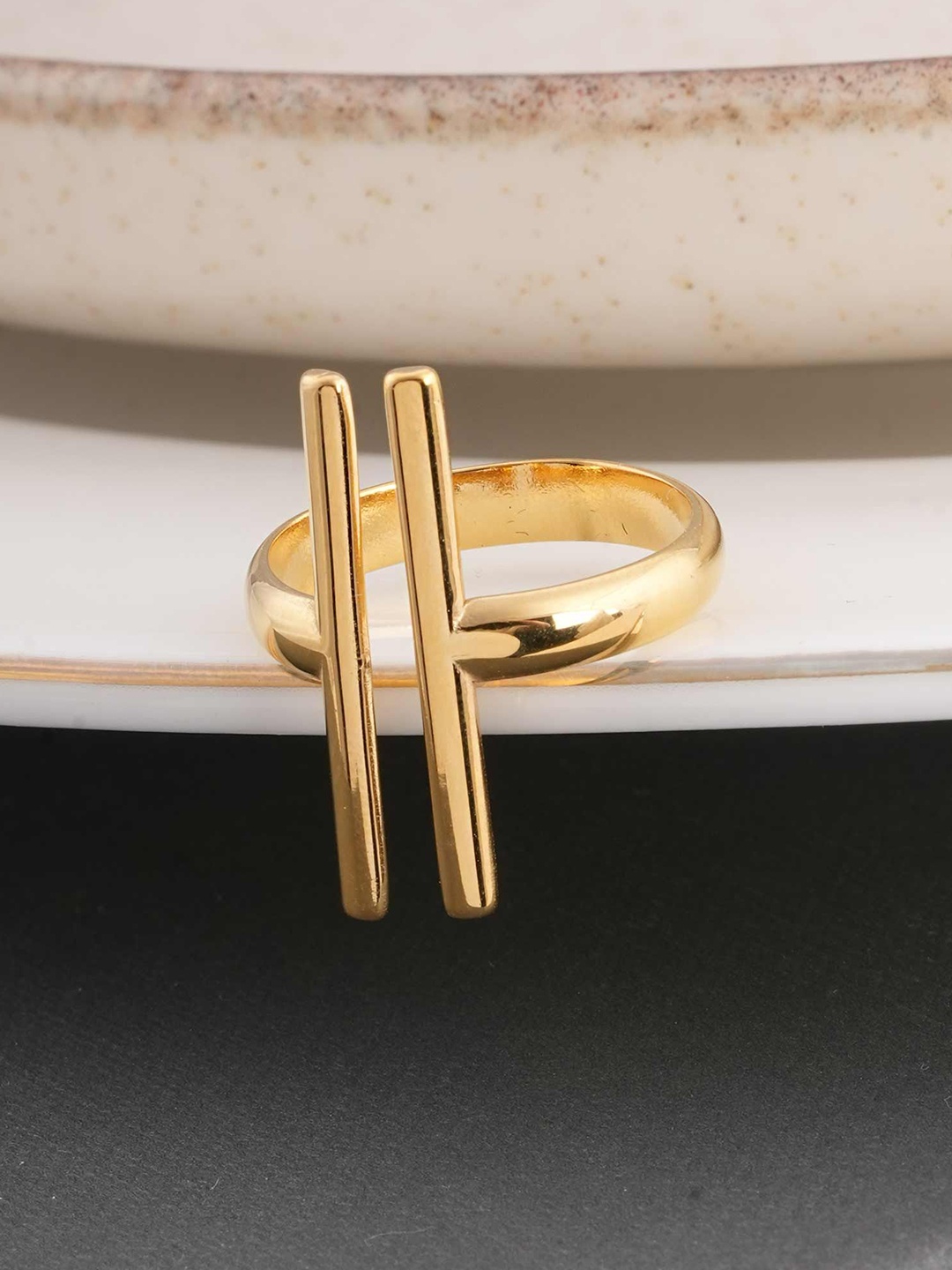 

PALMONAS Women Vertical Bar Ring Adjustable Waterproof & Anti-Tarnish, Gold