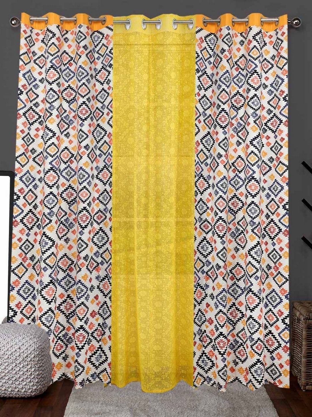 

Dekor World Multicoloured Set of 3 Window Curtain, Multi