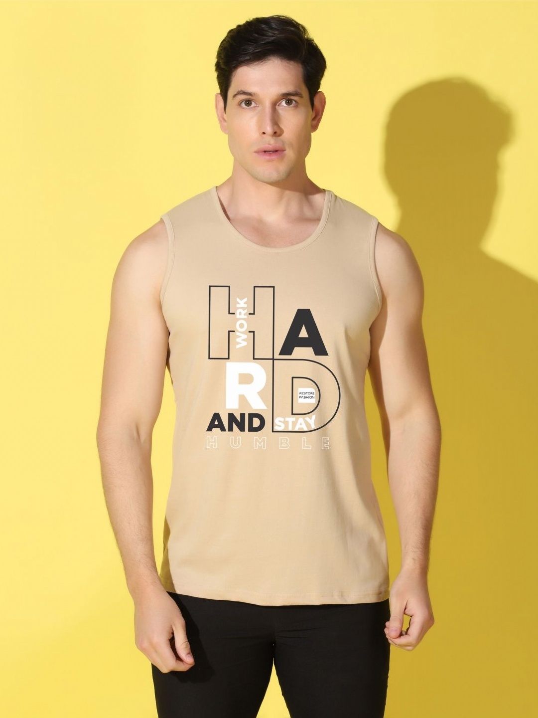 

WOOSTRO Men Typography Printed Applique Slim Fit T-shirt, Rust
