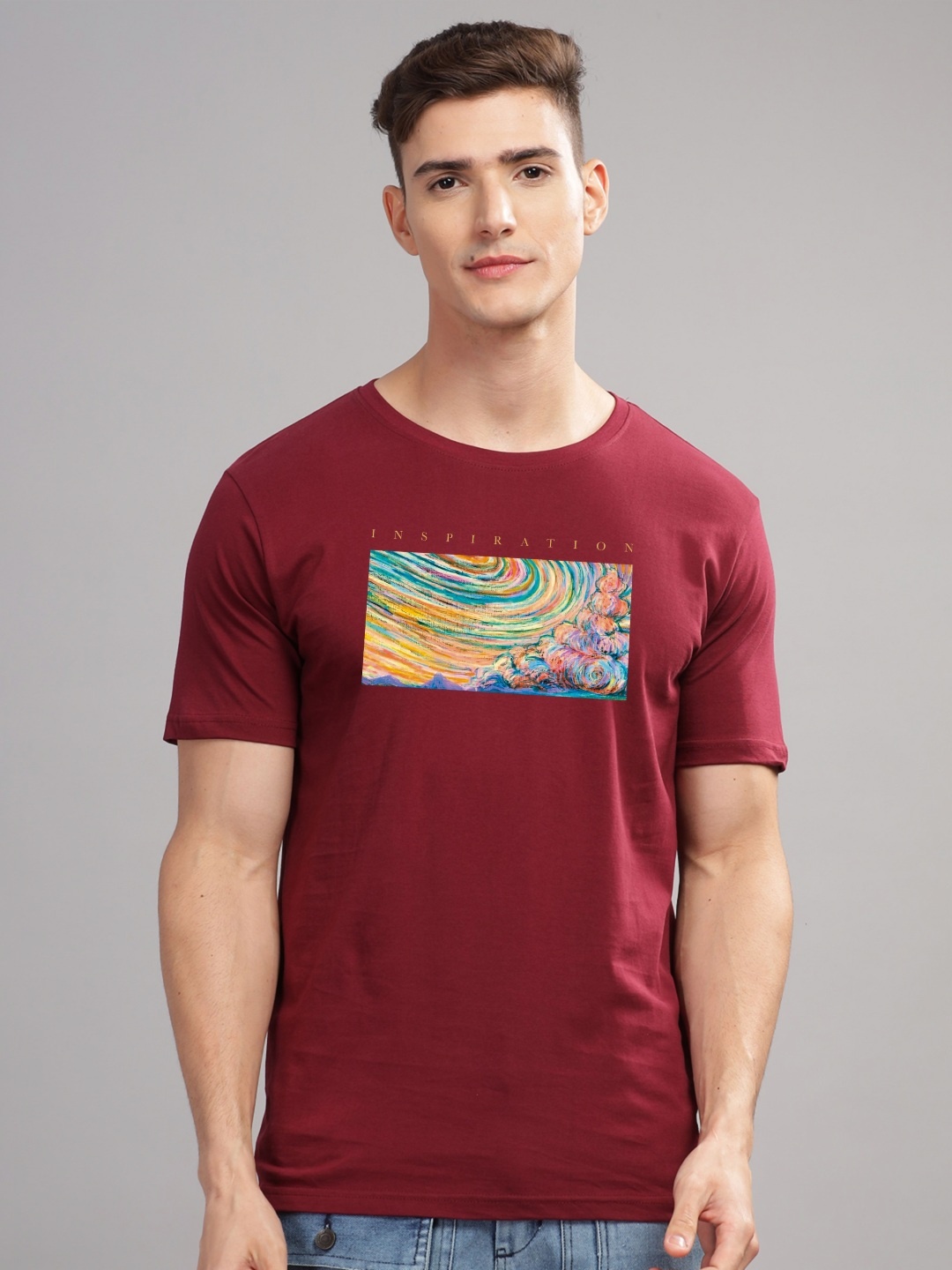 

ADRO Men Printed T-shirt, Maroon